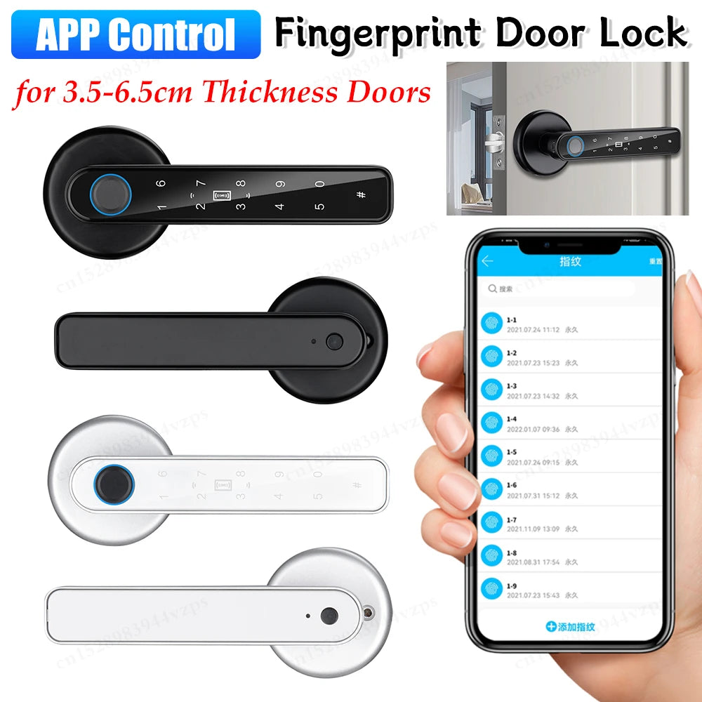Digital Door Lock Biometric Fingerprint Lock Smart Home Anti Peeping TTLOCK APP Control Type-C Charging Intelligent Door Lock