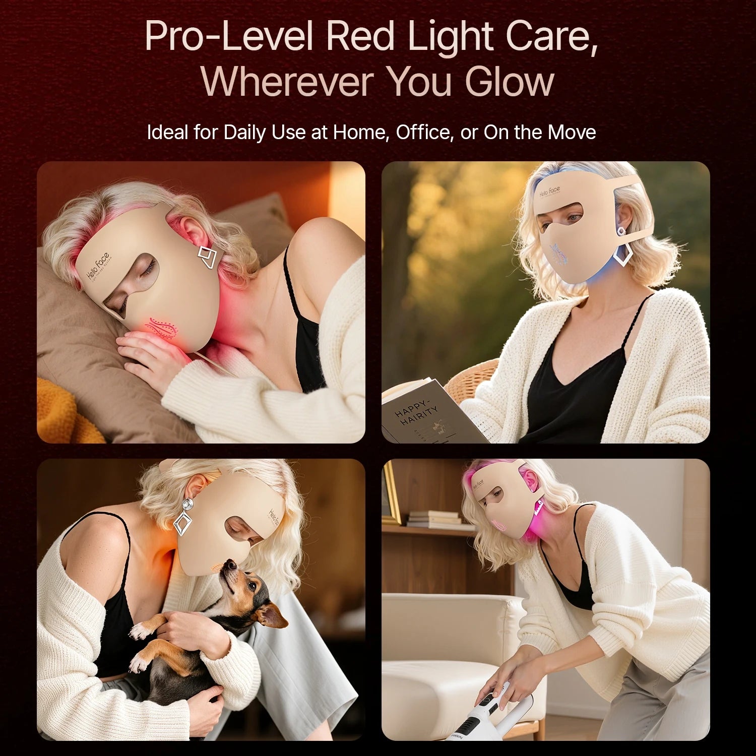 Hello Face M300 4D LED Light Therapy Mask 311 LEDs, 4 Modes, Anti-Aging & Acne Care, Ergonomic Silicone Design, Visual Comfort