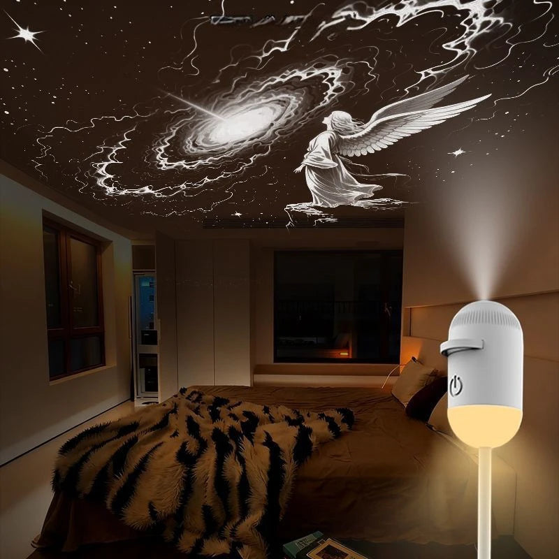 Cordless Led Wall Projector Universe Galaxy Sconce Sunset Lamp Wireless Charging Night Light For Home Bedroom Living Room Decor